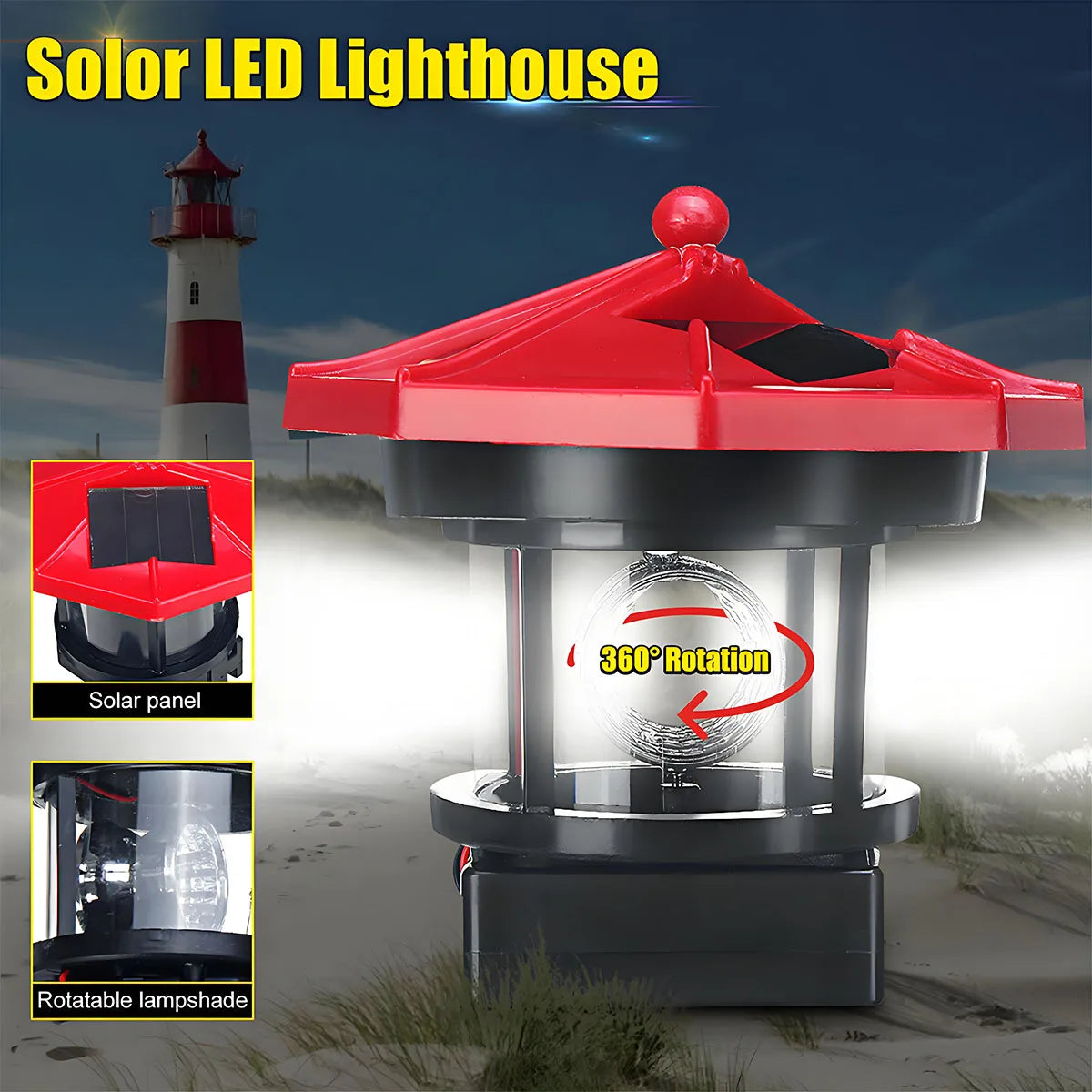 Solar Rotating Lighthouse Light – Waterproof Garden Decor