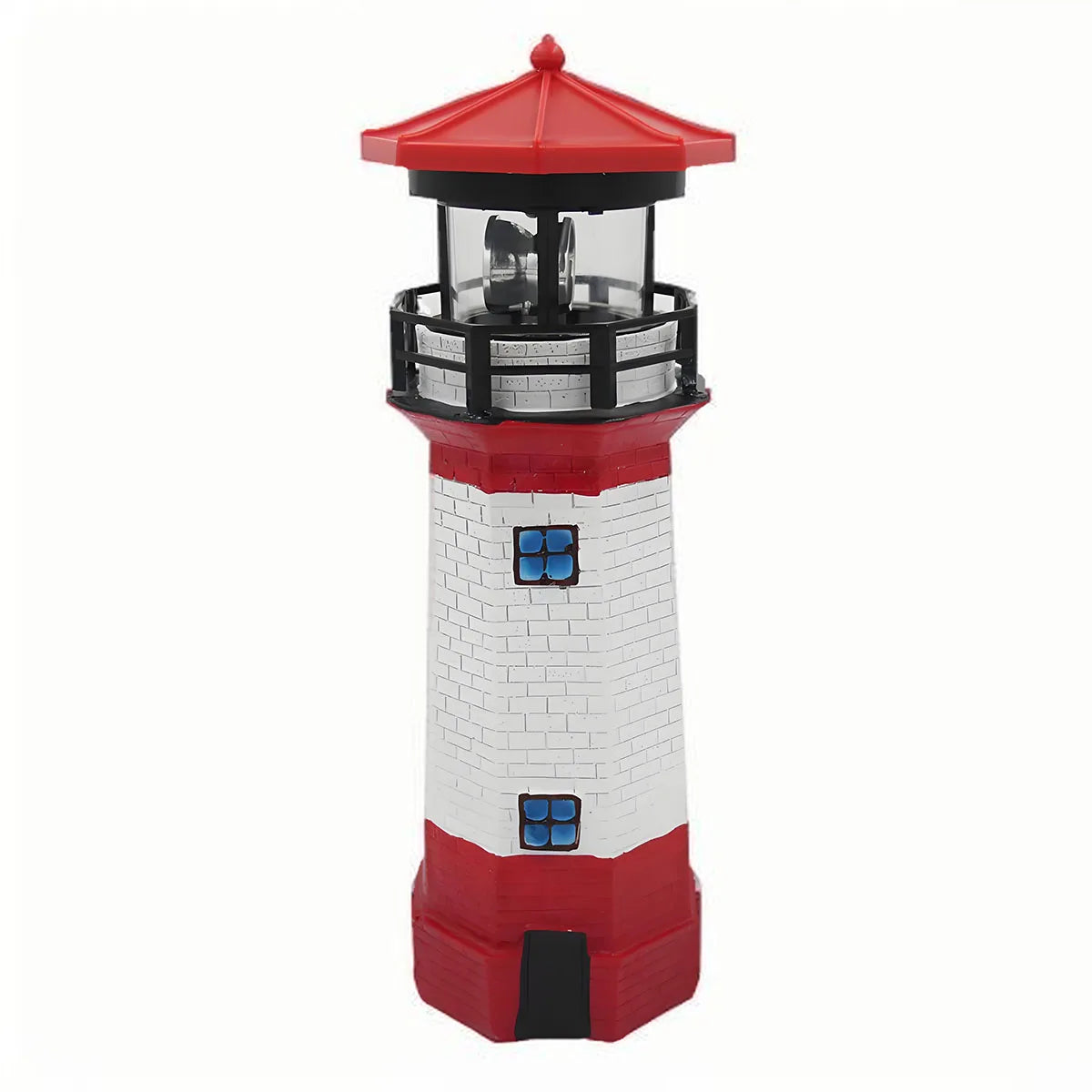 Red Lighthouse Emitting Color Solar Rotating Lighthouse Light – Waterproof Garden Decor