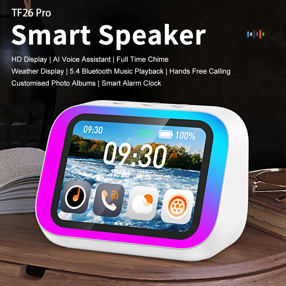 AI Smart Bluetooth Speaker – HD Touchscreen & Alarm