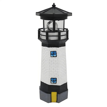 Black Lighthouse Emitting Color Solar Rotating Lighthouse Light – Waterproof Garden Decor