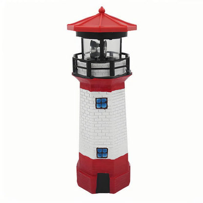 Red Lighthouse Emitting Color Solar Rotating Lighthouse Light – Waterproof Garden Decor